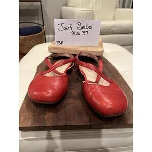 Josef Seibel Red Leather Mary Jane Flats Cross Strap Women’s EU 37